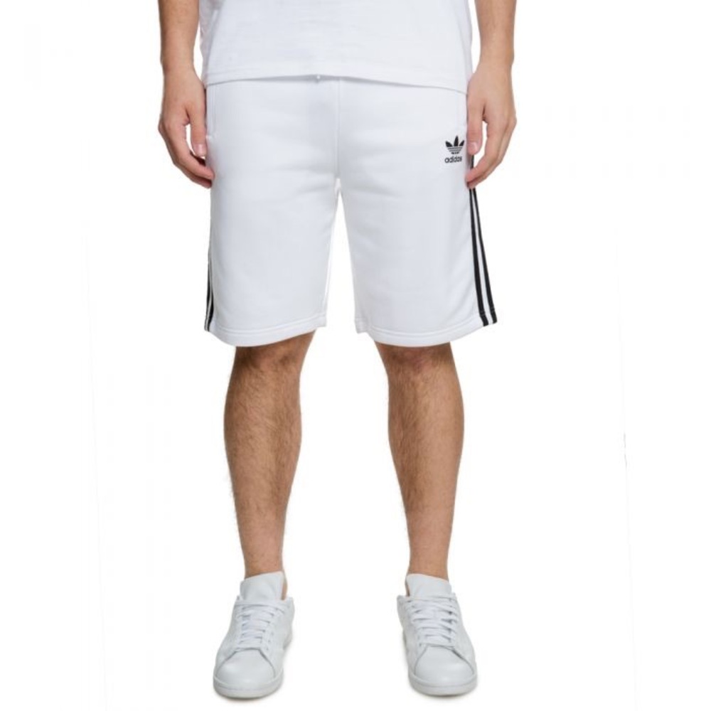 ADIDAS ORIGINAL 3 STRIPE ELASTIC WAIST W/ZIPPER POCKETS SHORTS Men – White/Black